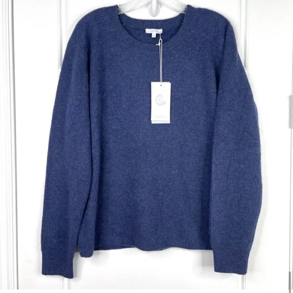 JOHNNY WAS CALME 100% Cashmere NEW Ribbed Pullover Sweater Blue NEW Size L